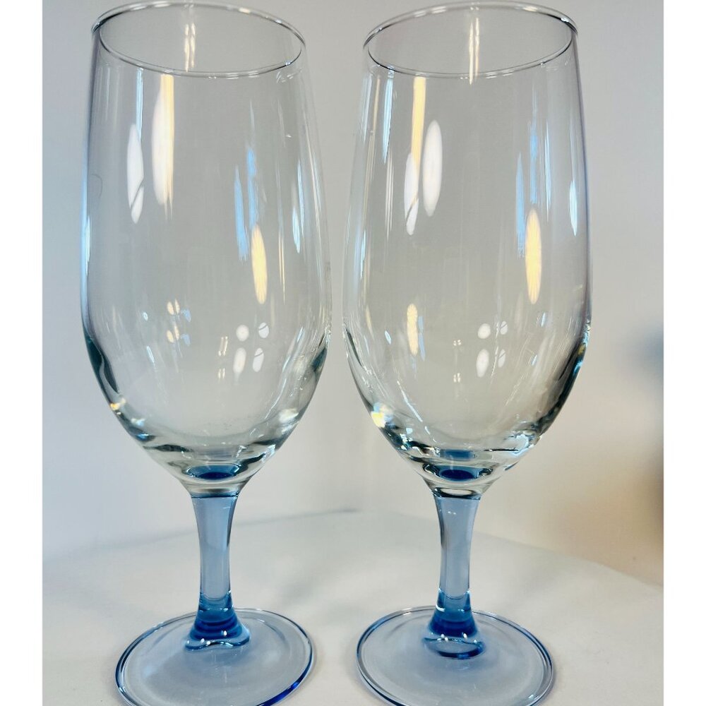 Vintage  Stemware‎ Glass Goblets stemware Blue 14oz wine Water Ice Tea Gift